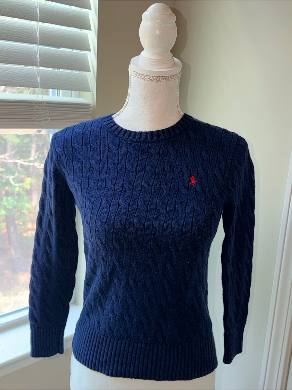 Ralph Lauren Navy Cable Crewneck Sweater with Red Polo